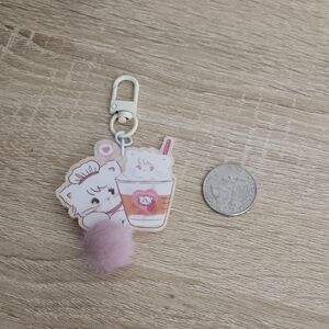 Cute Pink Key & Card Holder with Fluffy Charm